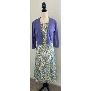 North Style Misses Sleeveless Floral Dress in Lavender Blue Cream Shrug Set Sz 8